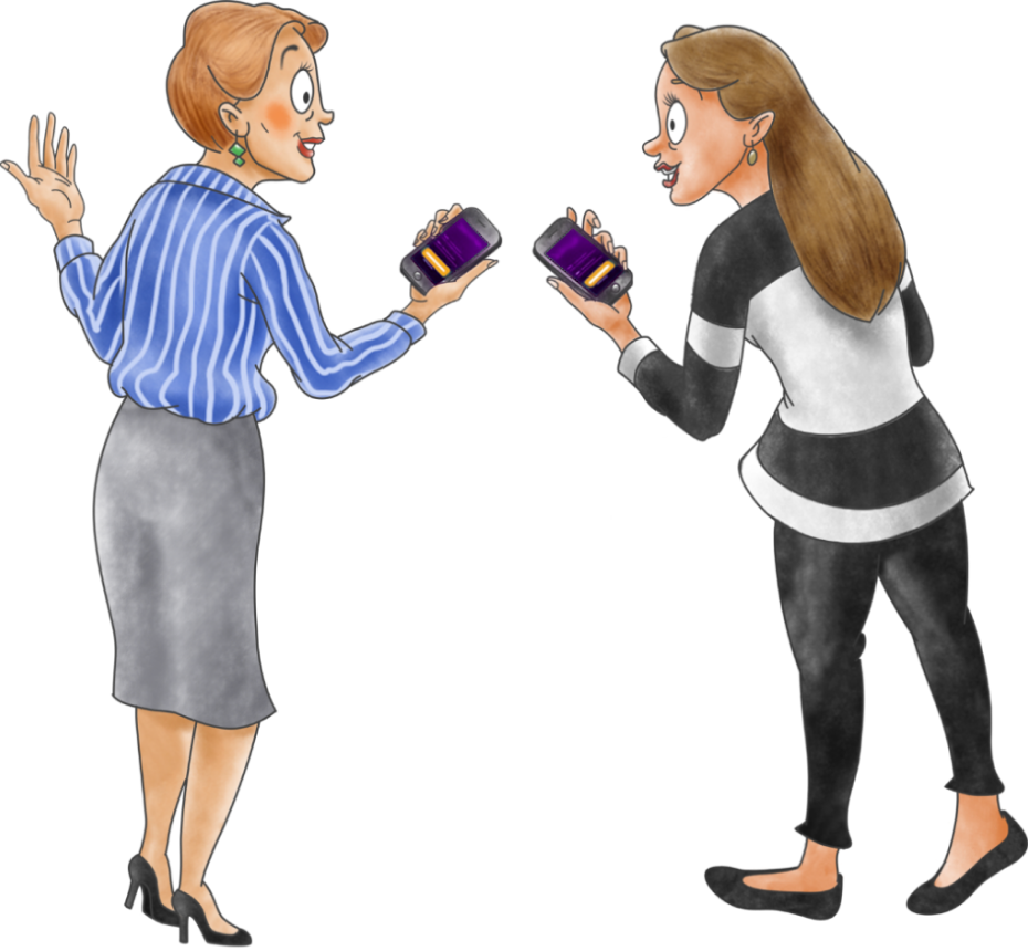 Two ladies looking at their phones